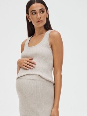 LEGOE HERITAGE WOODFORD CROP TANK (TAUPE MARLE) pregnancy maternity top shirt L